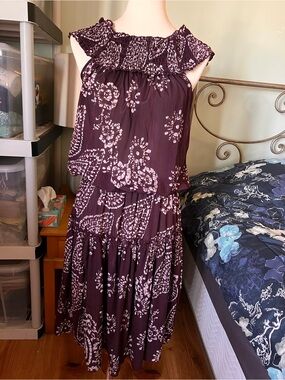 FROXX Bohemian Floral Off-Shoulder Midi Dress in Brown